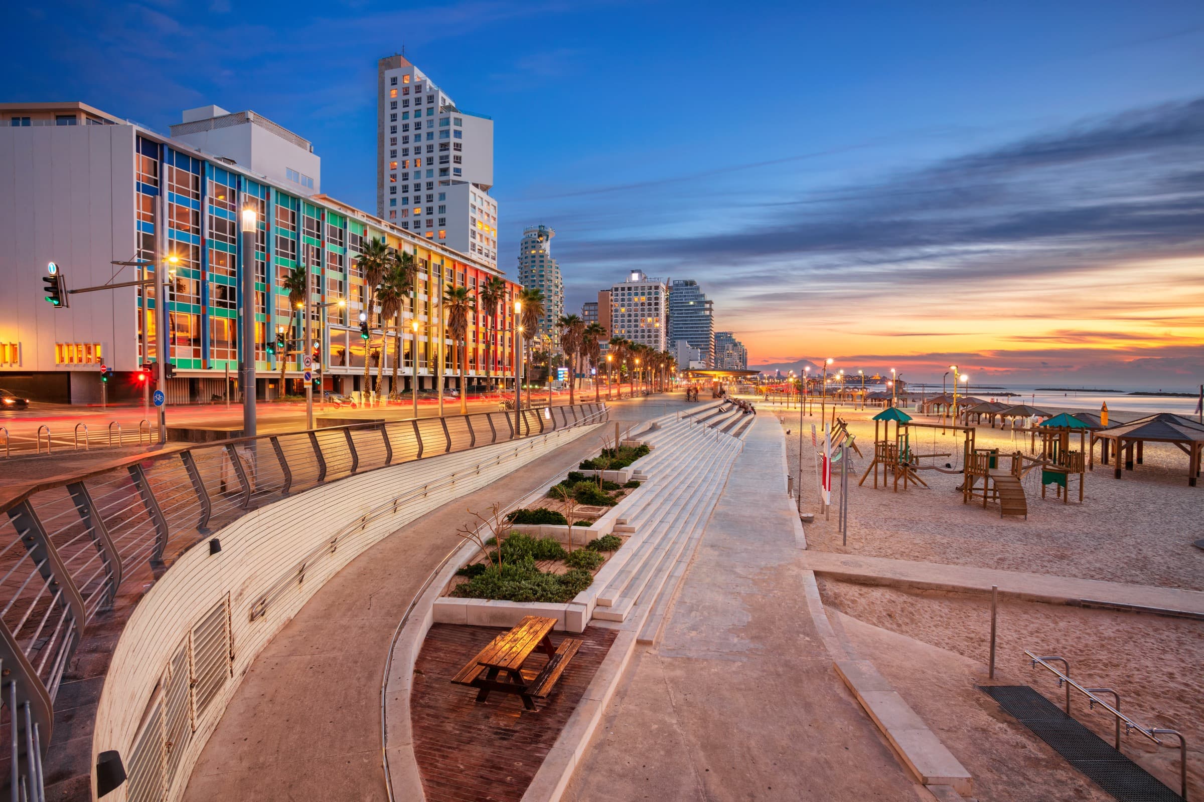 Tel Aviv beachfront panorama at sunset